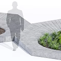 Lush Green Arbor Planted in Hexagonal Stone Planters with Soil and Small Plants