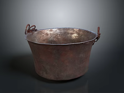 Vintage Copper Household Basin With Weathered Finish Rustic Design And Handles 3d model