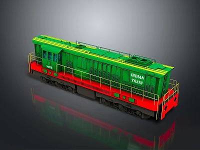 Indian Railways Green Red Locomotive Model With Yellow Railings And Detailed Design 3d model