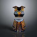 Ancient Decorative Armor Weapon with Intricate Gold Blue Patterns and Mythical Design Details