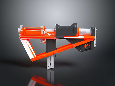 Orange And Black Mechanical Weapon With Launcher Structure And Grip Design 3d model