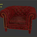 Red Leather Single Seater Sofa With Tufted Design Rolled Arms And Brass Nailhead Trim