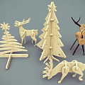 Festive Handmade Wooden Decorative Furniture With Christmas Tree Shapes And Deer Ornaments