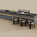 Modern Kitchen Interior With Black Island Countertop Sink Fruits And Chairs