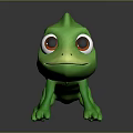 Cute Green Cartoon Chameleon Character With Big Eyes And 3D Model Design