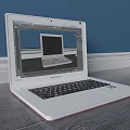 White Dell Laptop Open With Screen Display And Pink Laptop Case On Wooden Floor