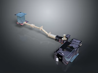 Industrial Equipment System With Connected Components Blue Top And Complex Base Unit 3d model