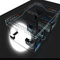 Intelligent Technology Exhibition Booth Design With Blue Screens And Modern Lighting