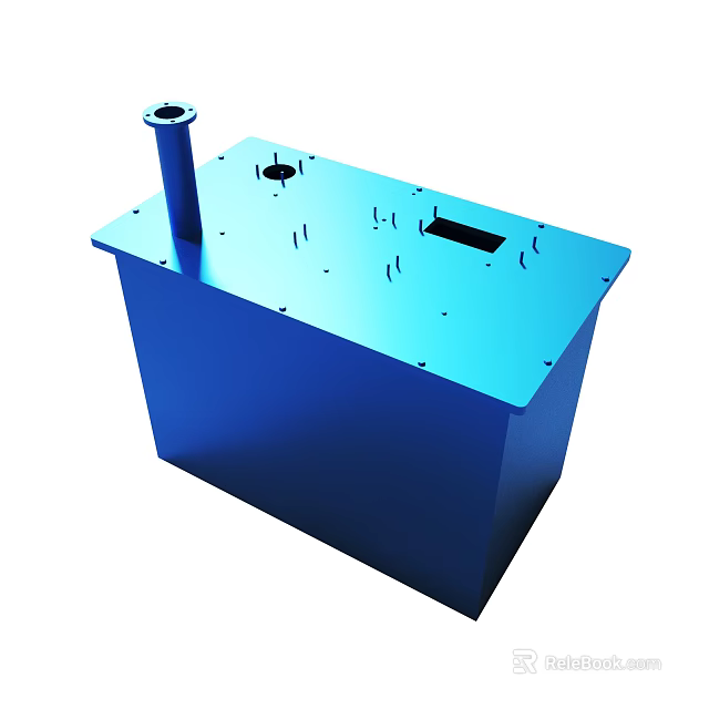 Blue Industrial Metal Tank With Cylindrical Pipe And Top Holes Structure 3d model 