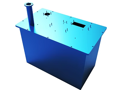 Blue Industrial Metal Tank With Cylindrical Pipe And Top Holes Structure 3d model
