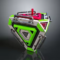 Green And Silver Mechanical Device With Red Button Geometric Design And Metal Structure 3d model