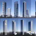 Modern High Rise Office Buildings With Glass Curtain Walls From Various Angles