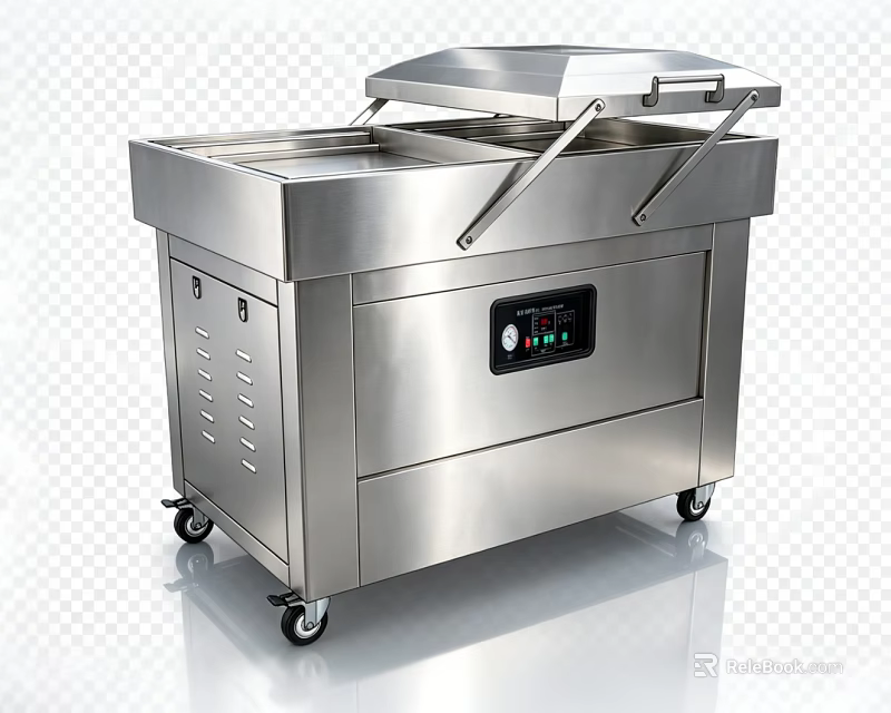 Commercial Kitchen Stainless Steel Vacuum Packaging Machine With Control Panel And Wheels 3d model 