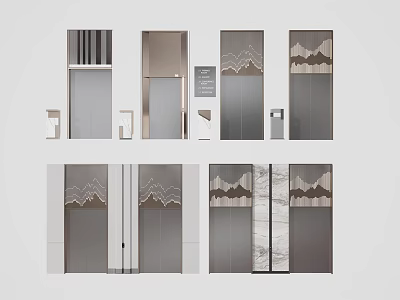 Modern Elevator Door Designs Featuring Decorative Patterns And Metal Accents 3d model