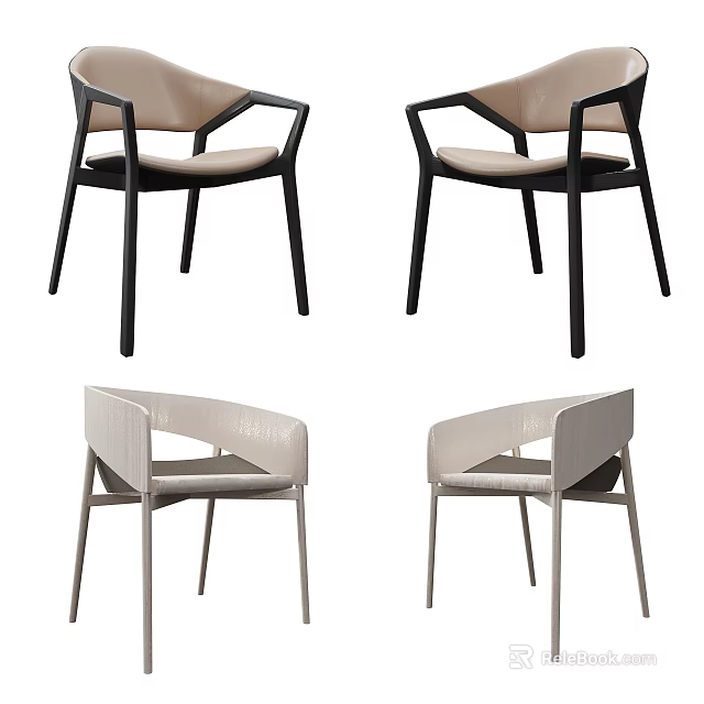 Modern Leisure Chairs With Beige Seats And Black Or Light Gray Frames 3d model