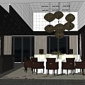 Modern Private Dining Room Interior With Round Dining Table Leather Chairs And Large Windows 3d model
