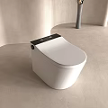 Smart White Ceramic Toilet In Modern Minimalist Bathroom With Decorative Branch Vase