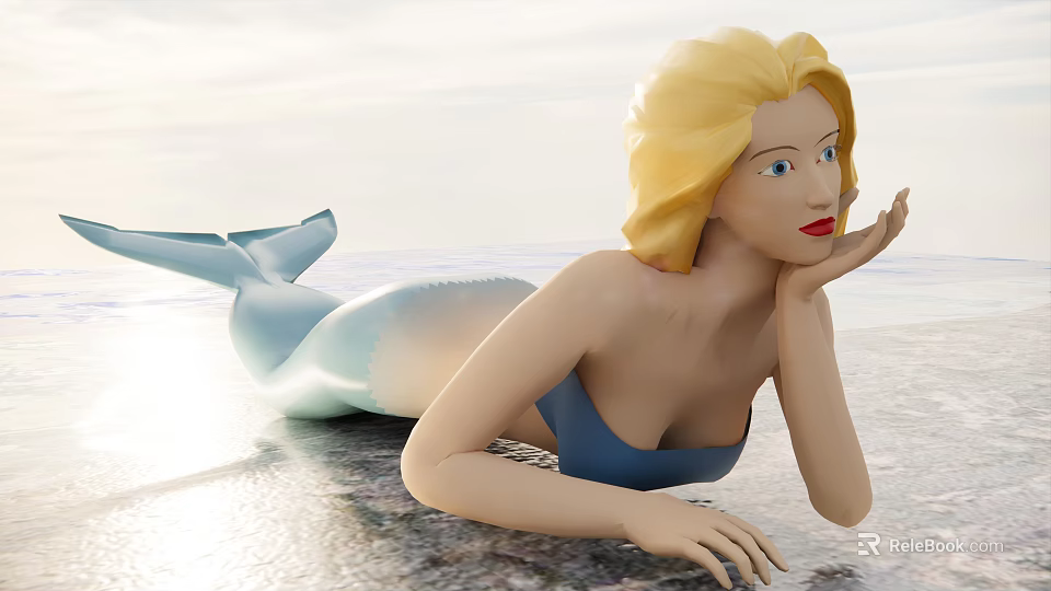 Game and Movie Character Blonde Mermaid with Blue Bikini Top Lying on Beach 3d model 