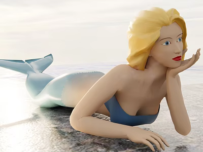 Game and Movie Character Blonde Mermaid with Blue Bikini Top Lying on Beach 3d model