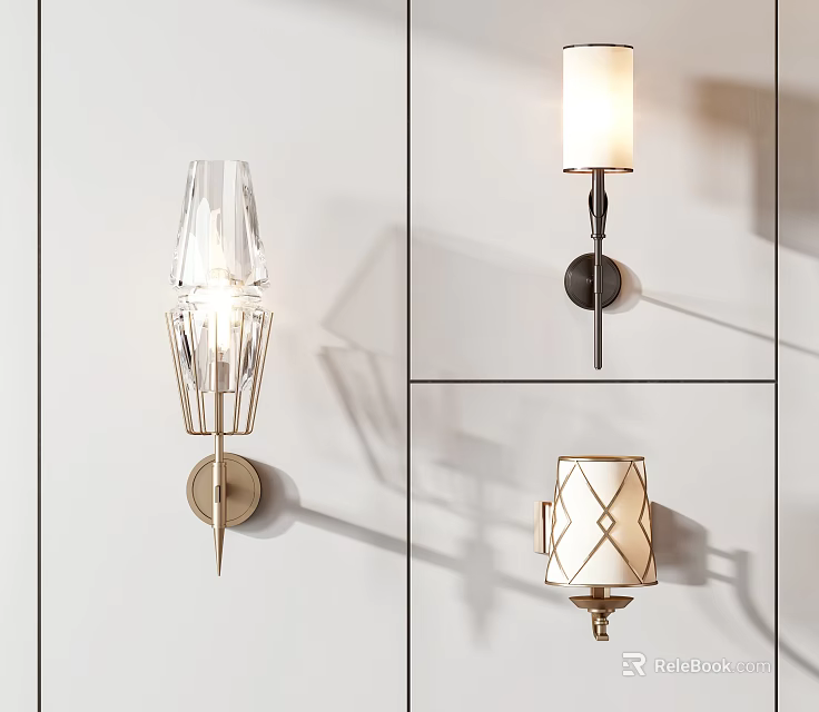 Elegant Modern Wall Sconces With Transparent Glass And Fabric Shades For Home Interior 3d model 