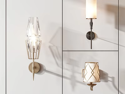 Elegant Modern Wall Sconces With Transparent Glass And Fabric Shades For Home Interior 3d model
