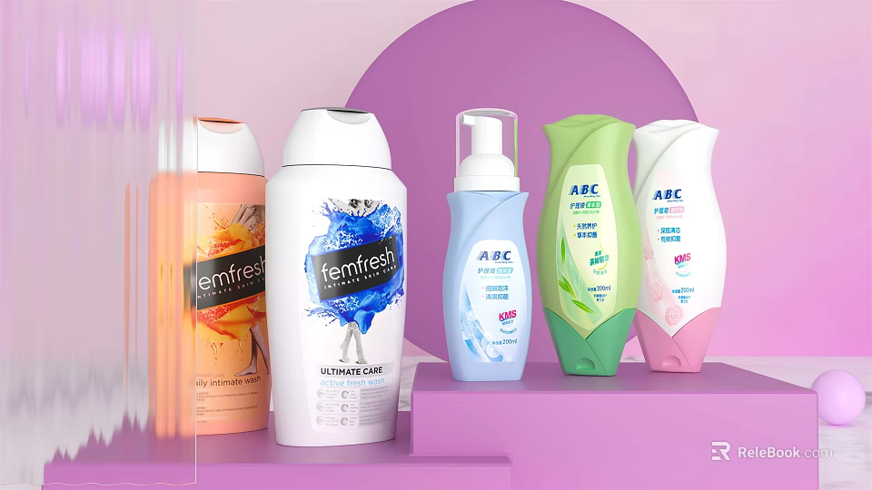 Bathroom Small Accessories With Bottled Care Products In Various Colors And Styles 3d model 