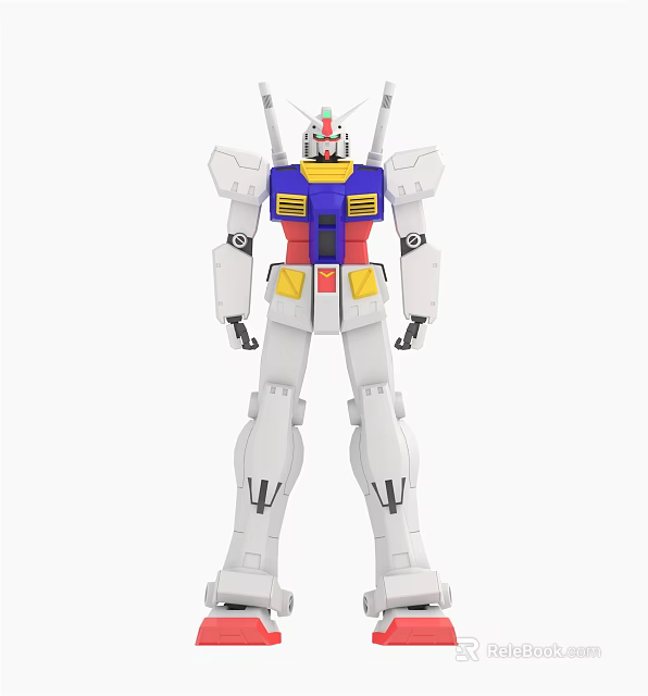 White Blue Red Yellow Gundam Model Featuring Mechanical Armor And Antenna 3d model 