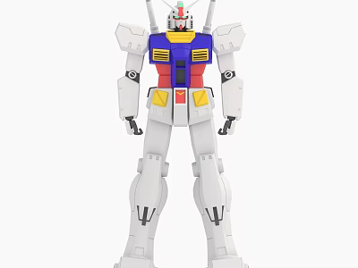 White Blue Red Yellow Gundam Model Featuring Mechanical Armor And Antenna 3d model
