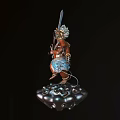 Intricate Bronze Multi Armed Deity Statue Holding Sword Trident And Decorative Ornaments