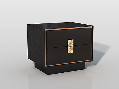 Modern Black Nightstand With Two Drawers Gold Accents And Wood Grain Surface 3d model