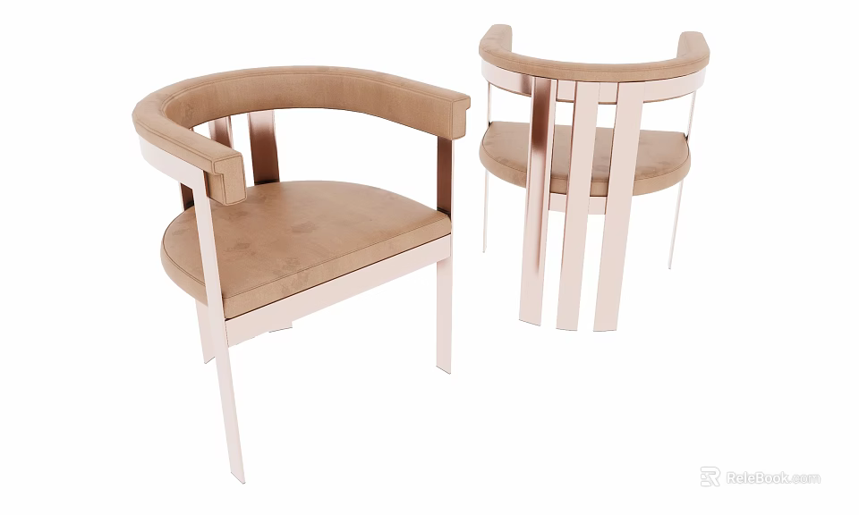 Modern Accent Chairs Featuring Curved Armrests And Beige Upholstered Seats Design 3d model 