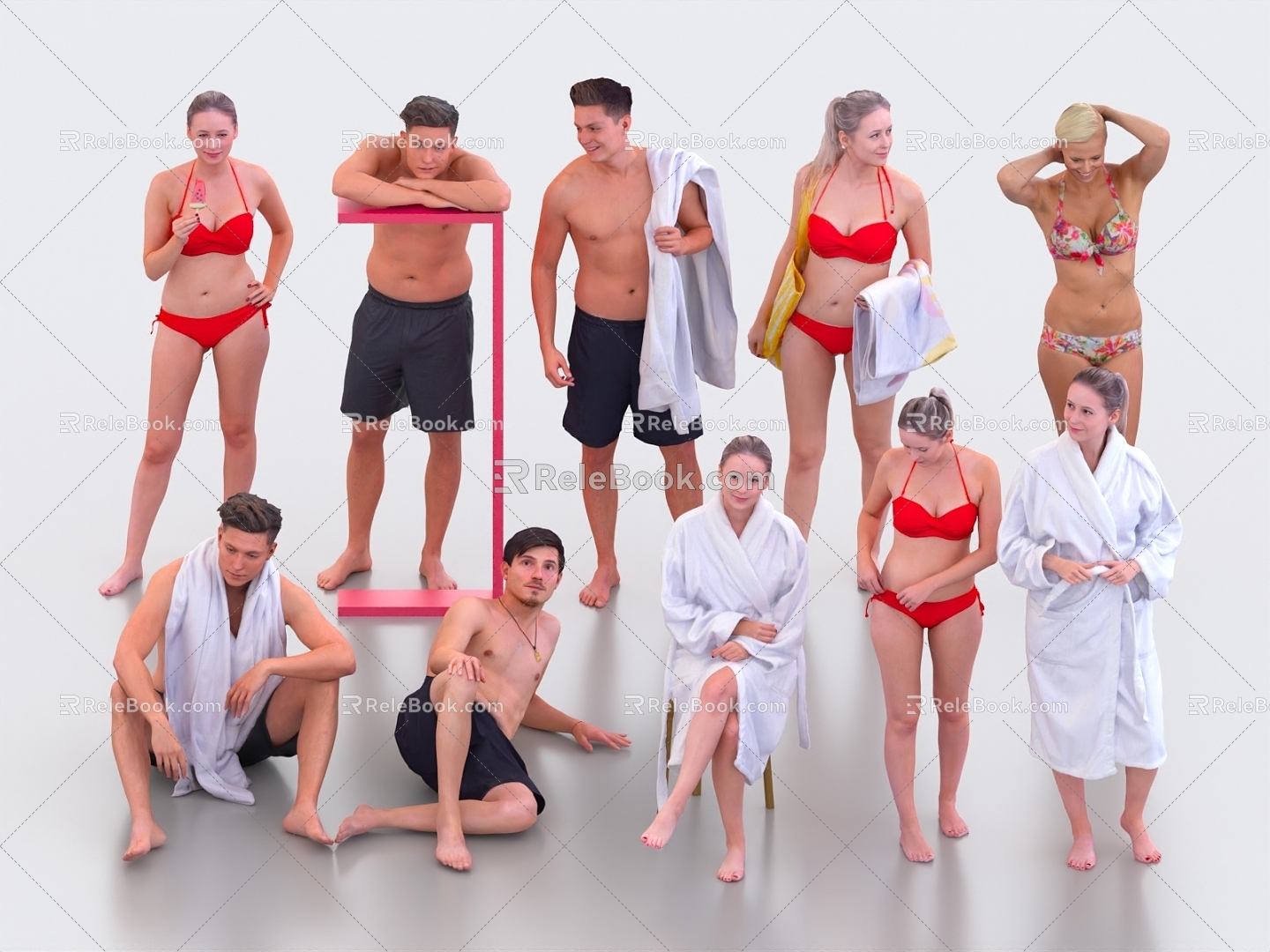 Multi-person bathing person swimming person bikini beauty man woman beach person beach person 3d model