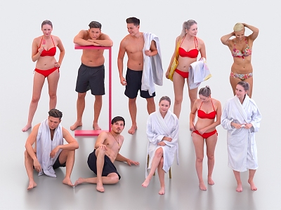 Multi-person bathing person swimming person bikini beauty man woman beach person beach person 3d model