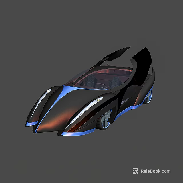 Futuristic Car Design With Sleek Black Body Blue Accents And Transparent Cockpit 3d model 