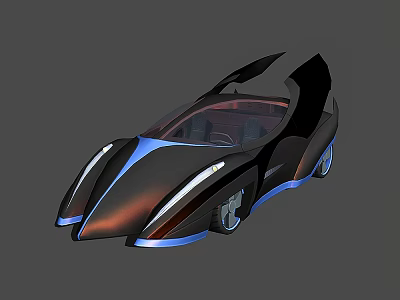 Futuristic Car Design With Sleek Black Body Blue Accents And Transparent Cockpit 3d model