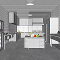 Commercial Kitchen Interior With Stainless Steel Worktables Refrigerators And Lighting