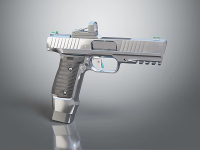 Sleek Modern Silver Handgun With Textured Grip And Metallic Barrel Design Features 3d model