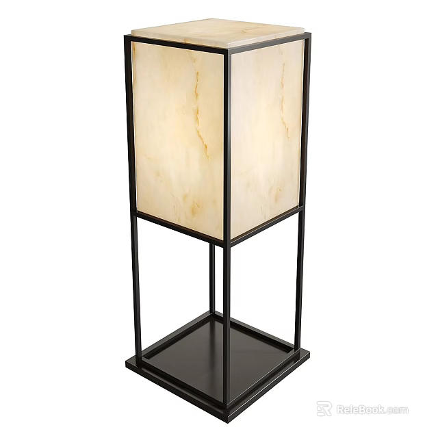 Modern Table Lamp with Marble Texture Shade and Black Metal Frame Design 3d model 