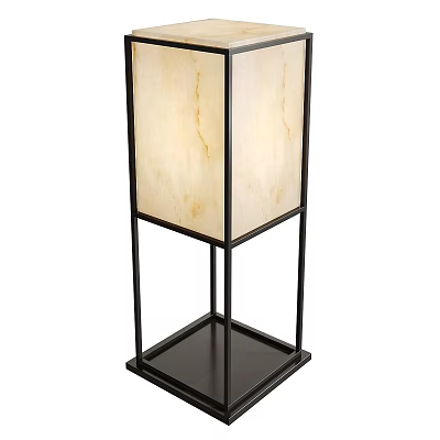 Modern Table Lamp with Marble Texture Shade and Black Metal Frame Design 3d model