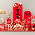 2024 New Year Photo Spot with Year of the Dragon Fu Red Decorations and Balloons