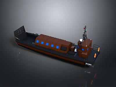 Detailed Brown Boat 3D Model With Blue Windows And Deck Design 3d model