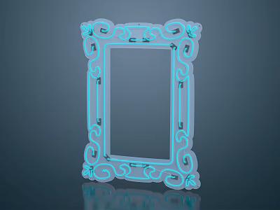 Illuminated Photo Frame With Neon Blue Decorative Patterns And Modern Design 3d model