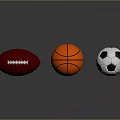 Red Football Orange Basketball And Black White Soccer Ball On Reflective Surface