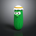 Cartoon Green Cucumber Character with White Hat Yellow Rim Big Eyes and Small Nose