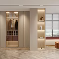 Modern Walk in Closet Interior With Glass Doors And Organized Storage