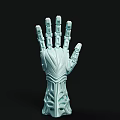 Cartoon Style Light Blue Mechanical Hand Sculpture With Detailed Skull Patterns 3d model