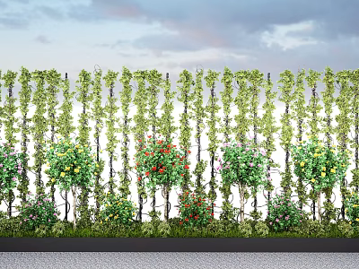 Lush Plant Combination With Climbing Vines And Colorful Bushes In Vertical Garden 3d model