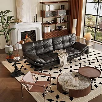 China Home Living Room Horizontal Hall Living Room Small Apartment Living Room Sofa Coffee Table Combination Bookshelf 3d model