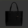 Black Leather Tote Bag With Double Handles And Small Brand Tag