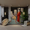 Traditional Chinese Clothing Store With Ancient Costume Figures Calligraphy Lanterns And Bamboo Decor